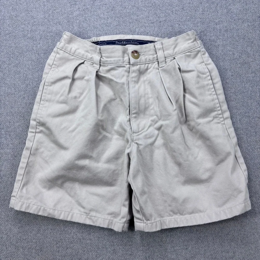 Vintage 90s Kids Polo Ralph Lauren Chino Shorts Beige Elastic Waist Sz 5 Pleated